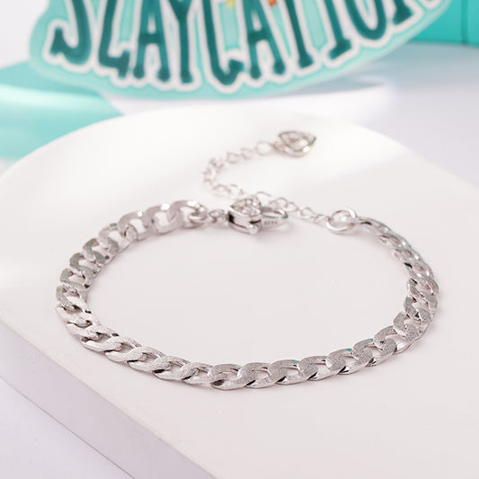 S925 Brushed Silver Cuban Chain Bracelet Chain