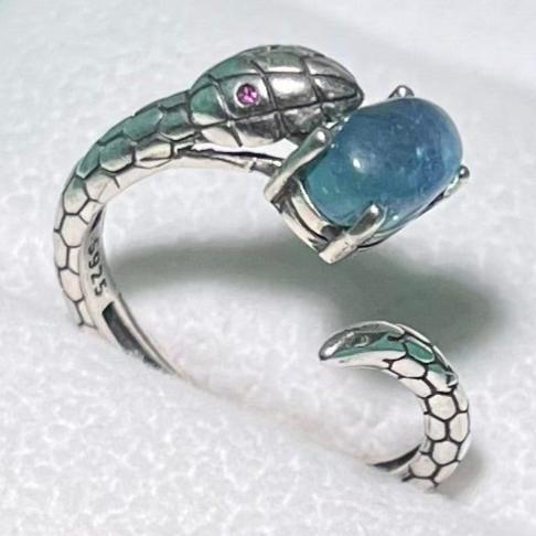 Silver 925 Snake Shape Aquamarine Ring