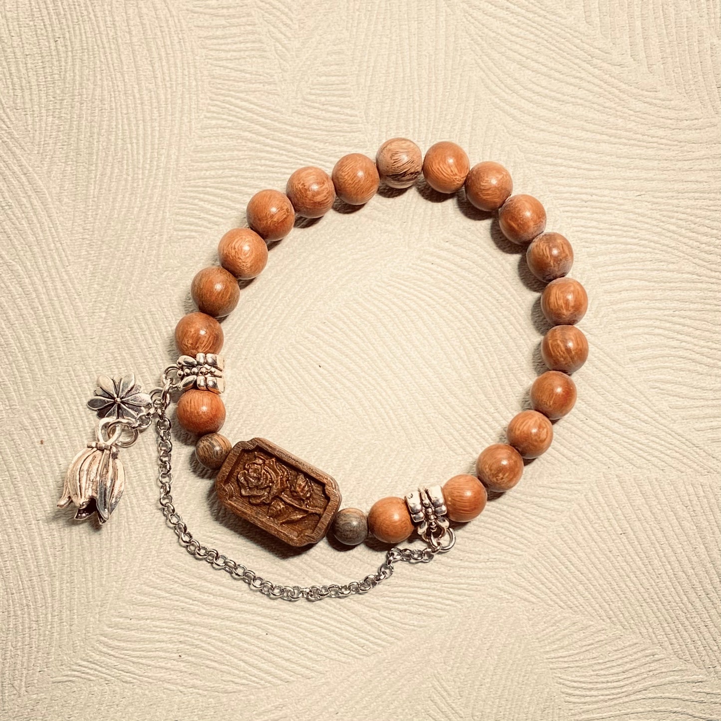 Rose Bud Arborvitae Wood Charm Bracelet